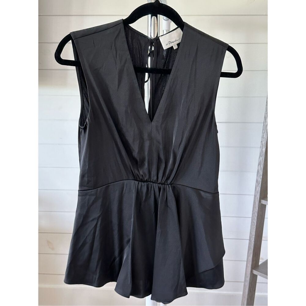 3.1 Phillip Lim Black Sleeveless V-Neck Peplum Blouse